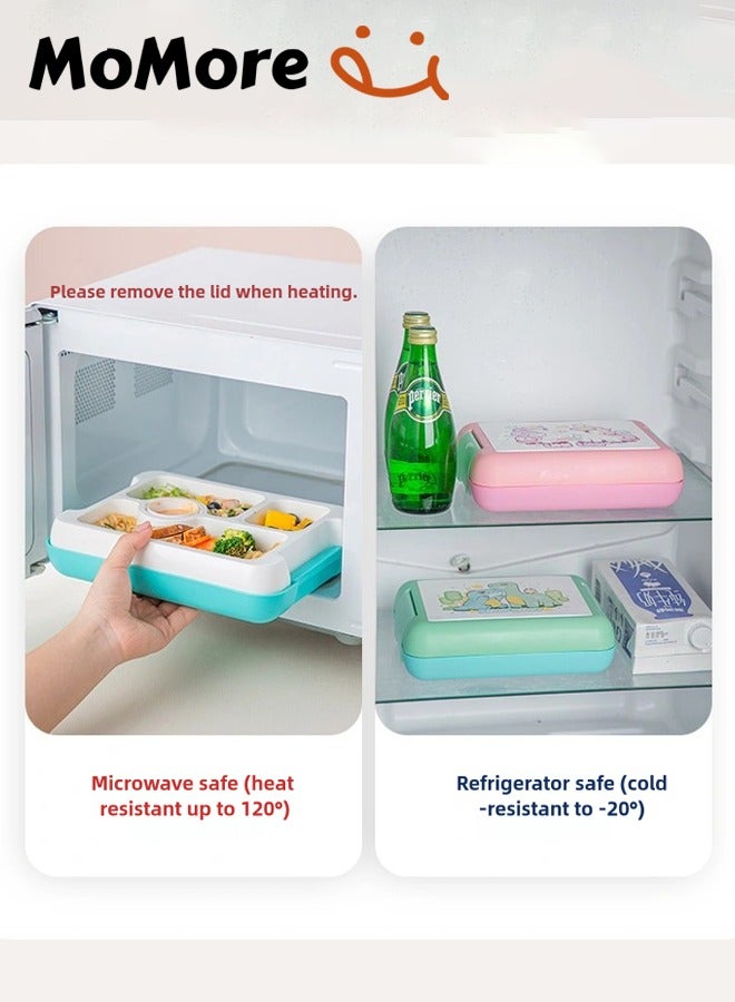 Momore Bento Lunch Box Containers 800 Ml With Knife And Fork Green Dinosaur - Image 4