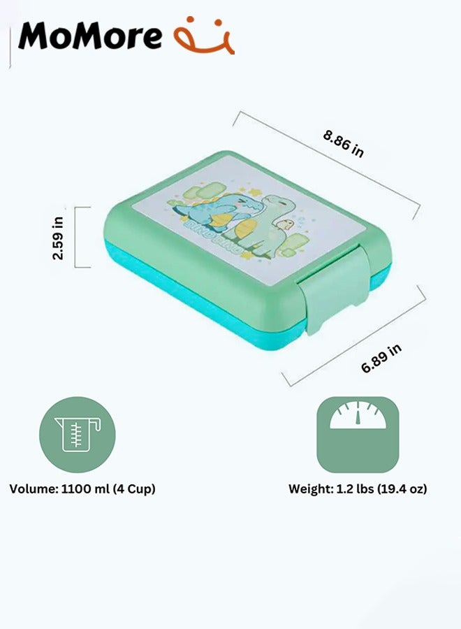 Momore Bento Lunch Box Containers 800 Ml With Knife And Fork Green Dinosaur - Image 2