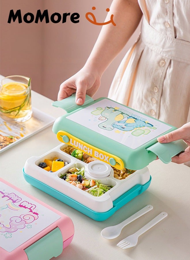 Momore Bento Lunch Box Containers 800 Ml With Knife And Fork Green Dinosaur - Image 3