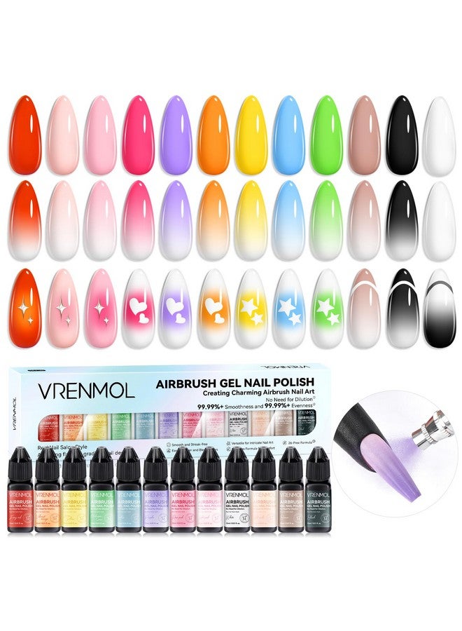 vrenmol 12Pcs Airbrush Gel Nail Polish: No Need For Dilution Airbrush Gel Nail Polish 12 Bright Colors For Airbrush For Nails Art Paint Stencils Patterns Gradients Ombre French Nails Manicure Pedicure - Image 1