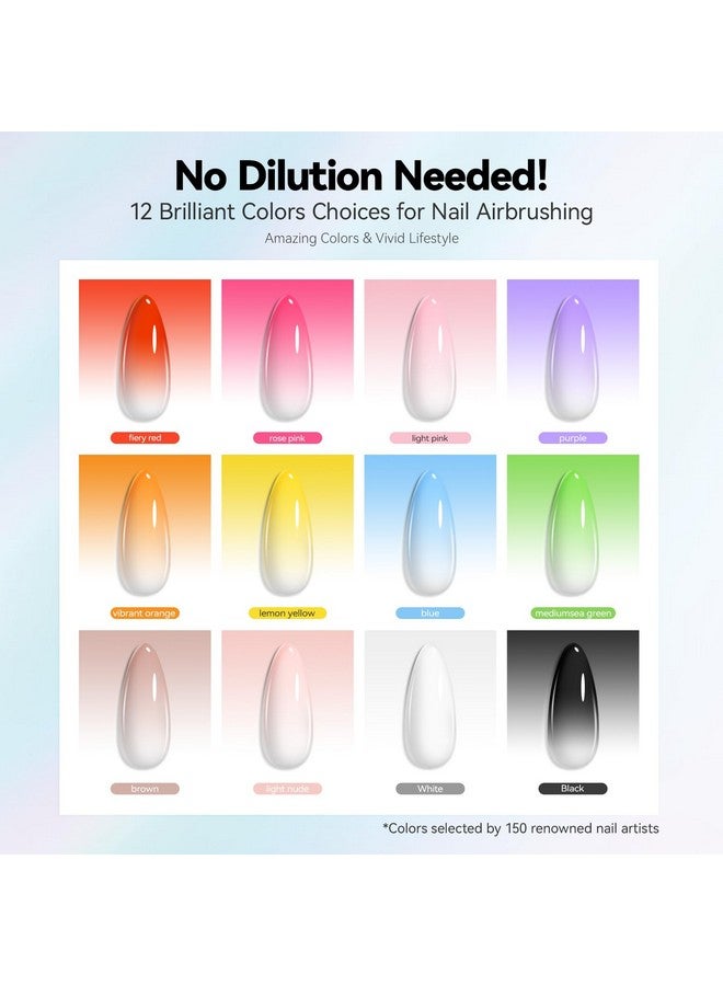 vrenmol 12Pcs Airbrush Gel Nail Polish: No Need For Dilution Airbrush Gel Nail Polish 12 Bright Colors For Airbrush For Nails Art Paint Stencils Patterns Gradients Ombre French Nails Manicure Pedicure - Image 2