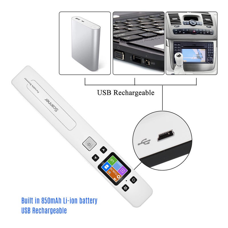 Portable Scanner: HD 300/600/1050DPI Resolution - Double Roller Zero Margin Design Handheld Wand Scanner for Home Office Document Scanning - Image 2