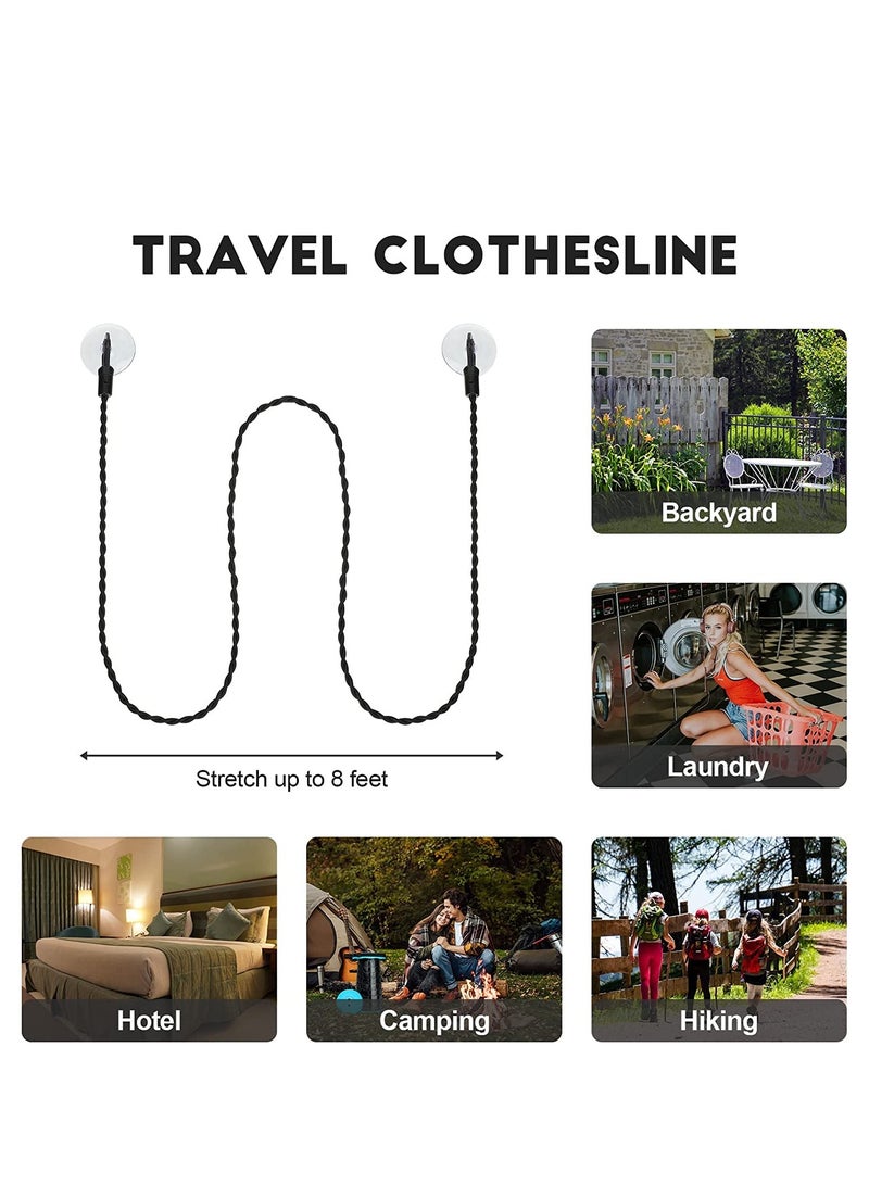 Portable Clothesline with Hooks and Suction Cups Lightweight Indoor Laundry Drying Line Travel Camping Accessories Outdoor Indoor Use NO Heavy Clothes for Socks Undergarments Tops Swimsuit Towel 2PCS - Image 2