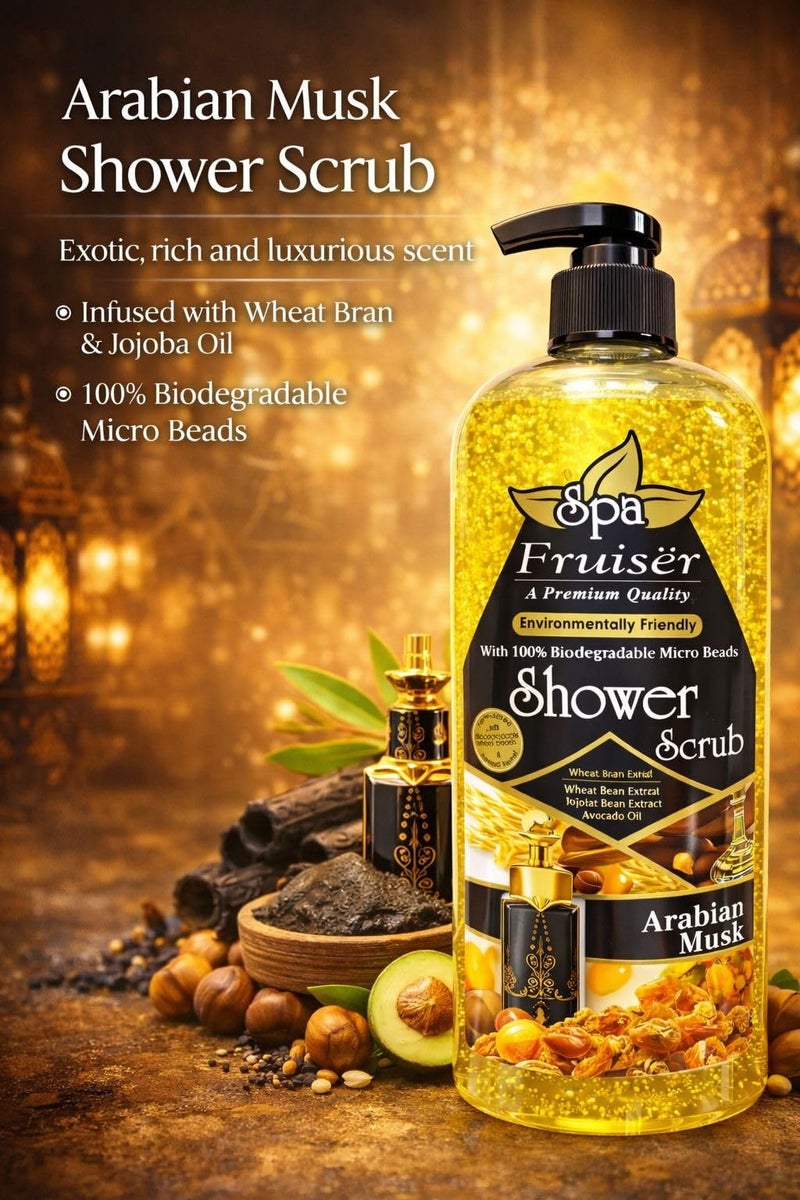 Fruiser Shower Scrub Exfoliating Body Scrub for Smooth & Glowing Skin – Deep Cleansing Moisturizing Shower Exfoliator for All Skin Types, 730ml (Arabian Musk) - Image 5