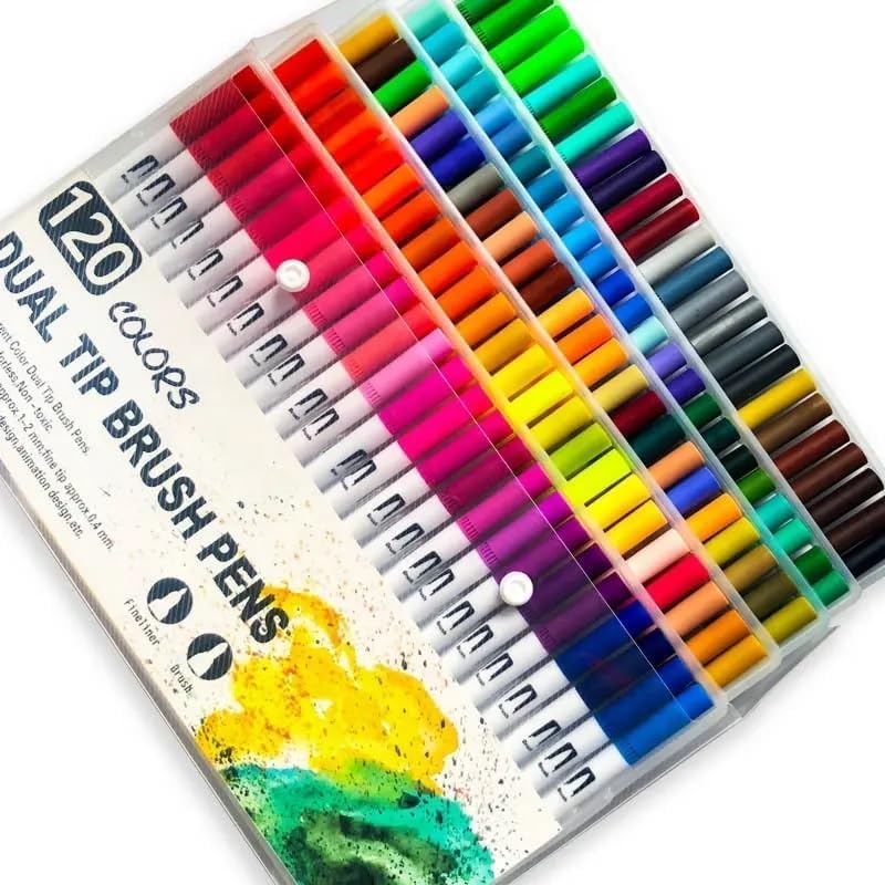 KRYTONEDual Tip Brush Marker Pen Fine Tip Marker and Brush Highlighter Pen for Bullet Journal Adults Coloring Book Note Writing Planning Art Project 120PCS
