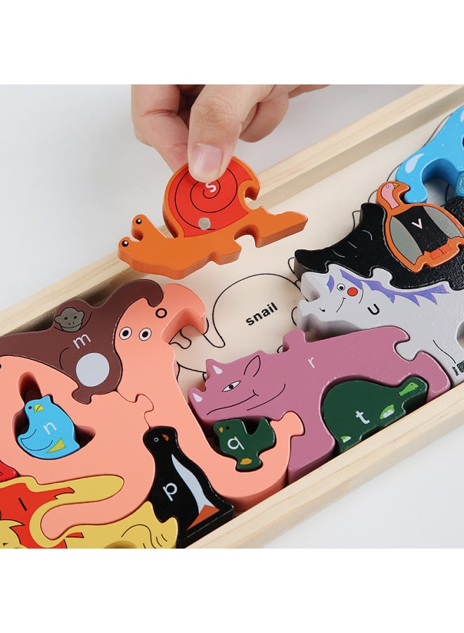Children's Educational Animal Dinosaur Three-dimensional Puzzle Wooden Puzzle Baby Intelligence Development Russian Square Toys-Color:Three-in-one Dinosaur - Image 4