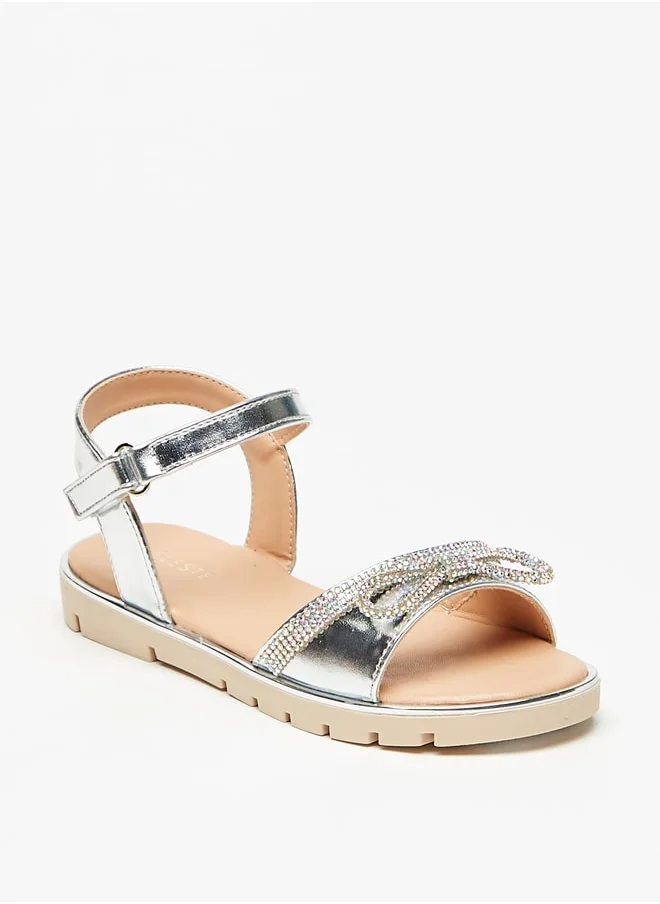 سيليست Girls' Bow Embellished Sandals with Hook and Loop Closure