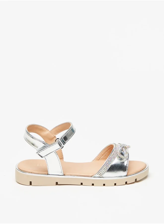 Celeste Girls' Bow Embellished Sandals with Hook and Loop Closure