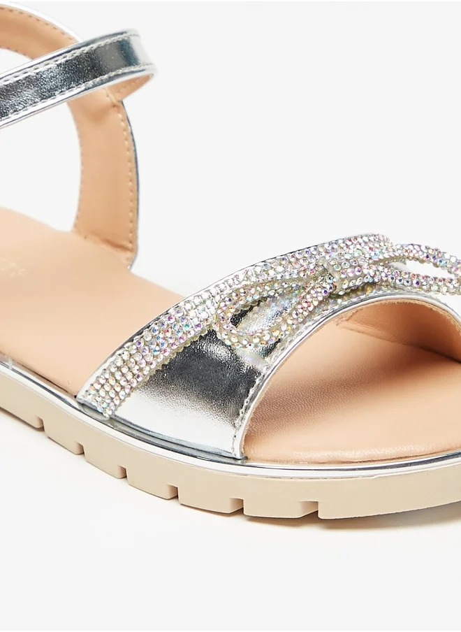 Celeste Girls' Bow Embellished Sandals with Hook and Loop Closure