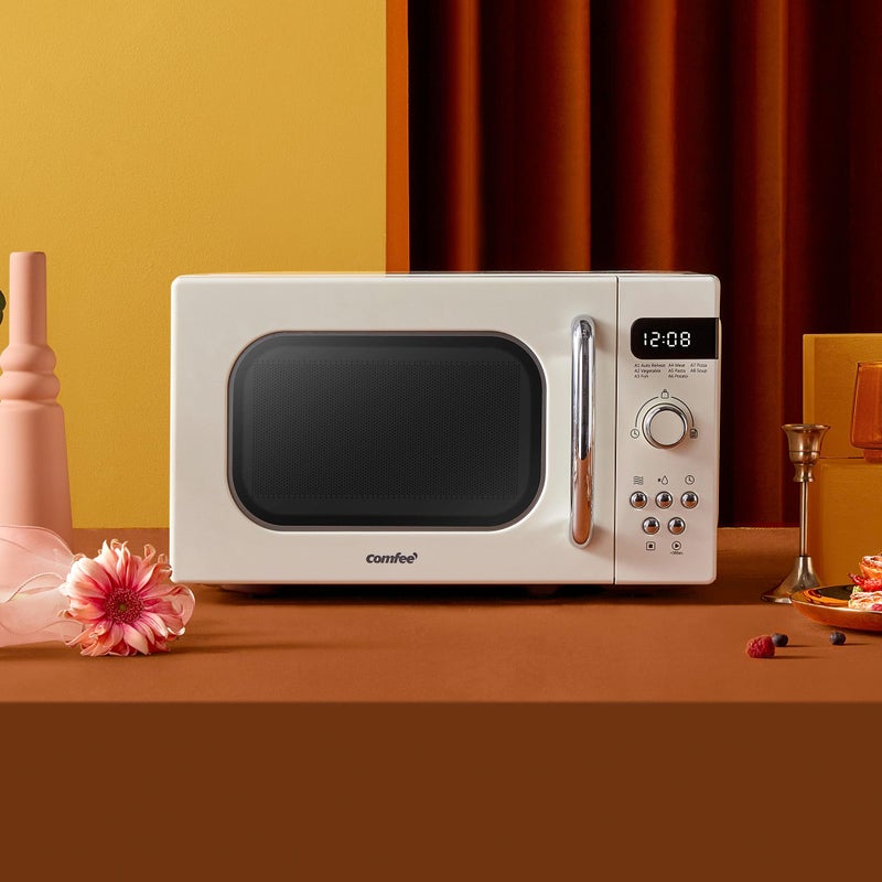 COMFEE' Retro Style 800w 20L Microwave Oven with 8 Auto Menus, 5 Cooking Power Levels, and Express Cook Button - Apricot Cream - CM-M202RAF(CM) - Image 2
