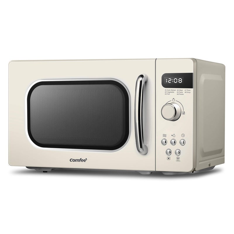COMFEE' Retro Style 800w 20L Microwave Oven with 8 Auto Menus, 5 Cooking Power Levels, and Express Cook Button - Apricot Cream - CM-M202RAF(CM) - Image 1