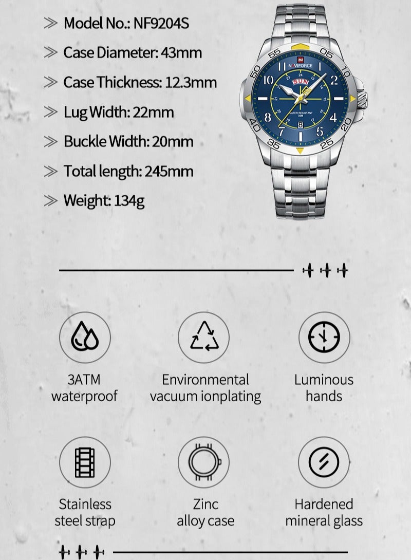 نافيفورس ساعة NAVIFORCE للرجال كاجوال كوارتز مقاومة للماء حتى عمق 3ATM من الفولاذ المقاوم للصدأ ساعات رجالية تعرض اليوم والتاريخ - Image 4