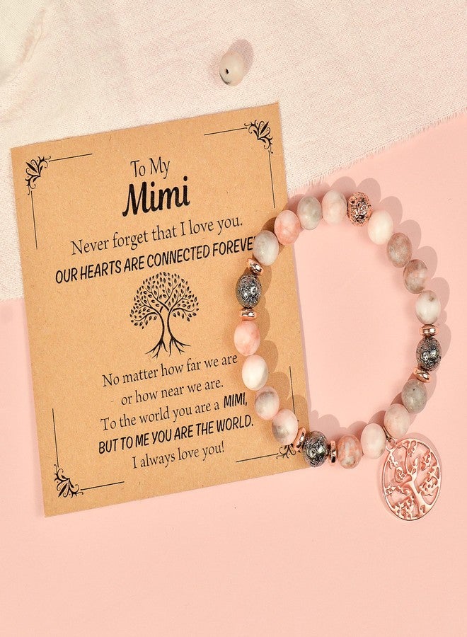 Parma77 Mothers Day Gifts for Grandma Mimi Nana, Tree of Life Bracelet, Natural Stone Nana Grandma Mimi Bracelets for Women (Mimi-Pink) - Image 3