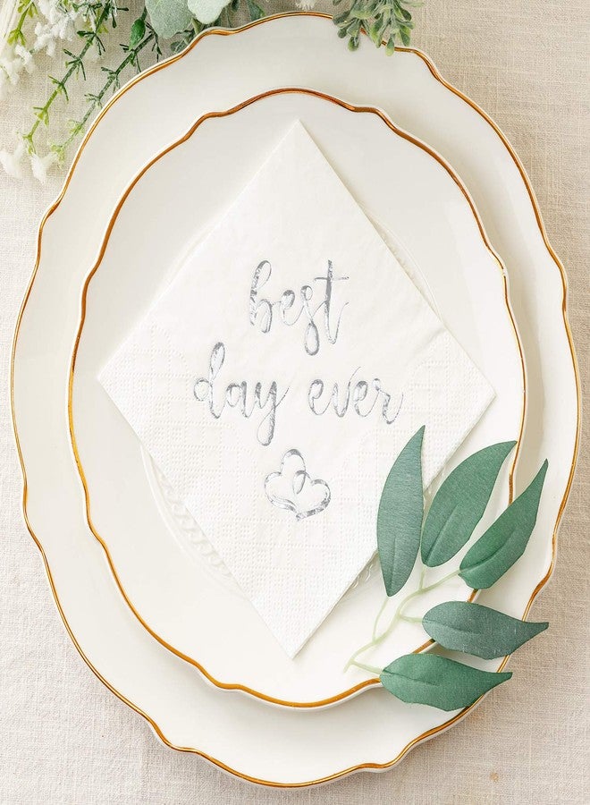 Crisky Best Day Ever Napkins Silver for Wedding Bridal Shower and Engagement Party Decorations,Cocktail Dessert Beverage Napkins 100 Pack, 3-ply - Image 2