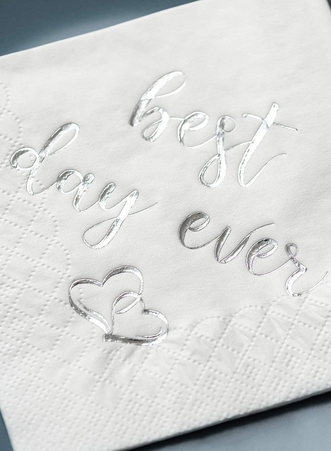 Crisky Best Day Ever Napkins Silver for Wedding Bridal Shower and Engagement Party Decorations,Cocktail Dessert Beverage Napkins 100 Pack, 3-ply - Image 3