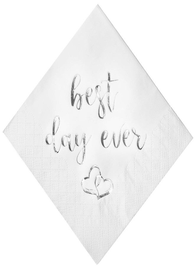 Crisky Best Day Ever Napkins Silver for Wedding Bridal Shower and Engagement Party Decorations,Cocktail Dessert Beverage Napkins 100 Pack, 3-ply - Image 1
