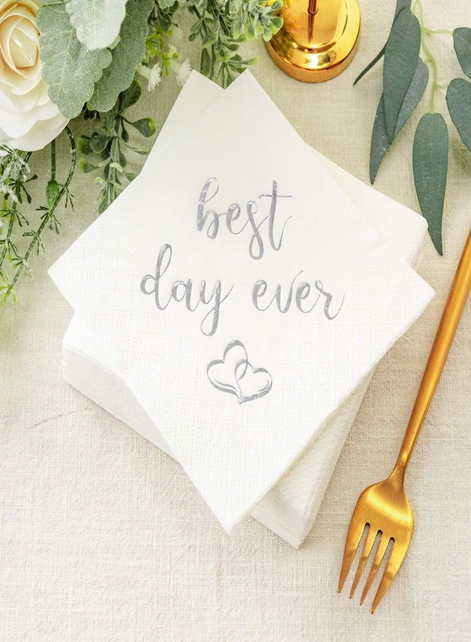 Crisky Best Day Ever Napkins Silver for Wedding Bridal Shower and Engagement Party Decorations,Cocktail Dessert Beverage Napkins 100 Pack, 3-ply - Image 4
