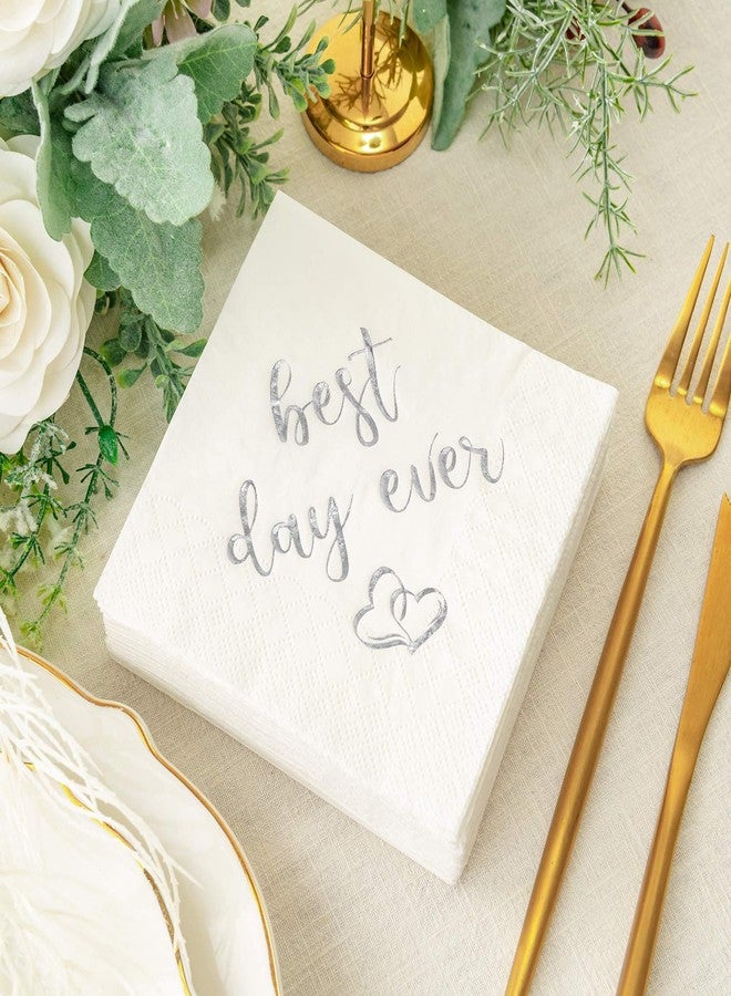 Crisky Best Day Ever Napkins Silver for Wedding Bridal Shower and Engagement Party Decorations,Cocktail Dessert Beverage Napkins 100 Pack, 3-ply - Image 5