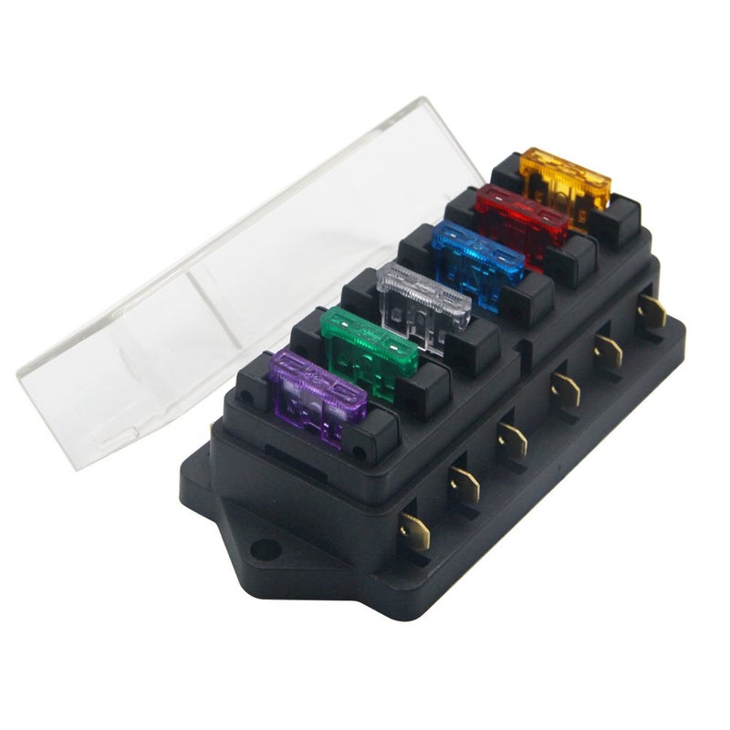 ZOOKOTO 12V24V 6 Way Car Auto Blade Fuse Board Box Standard Blade Fuse Box Holder Block with 5A10A15A20A30A35A Fuses