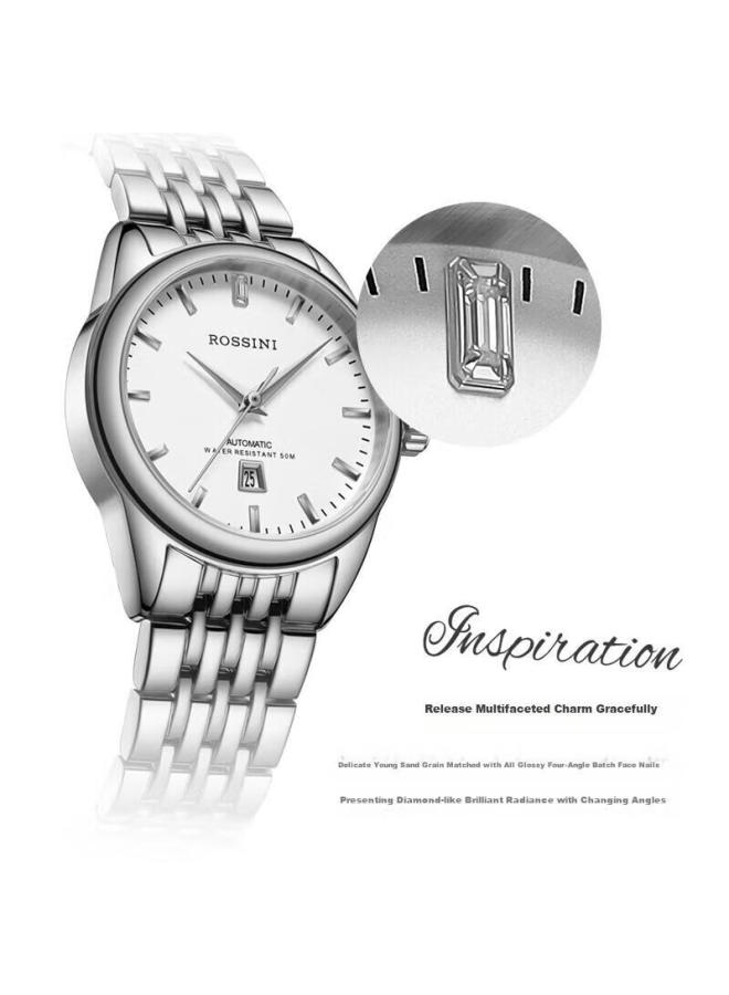 Rossini Women'S Automatic Mechanical Watch With White Dial And Steel Strap, Birthday Gift For Girlfriend, Chinese Brand, Simple And Water-Resistant Sj5664 - Image 3