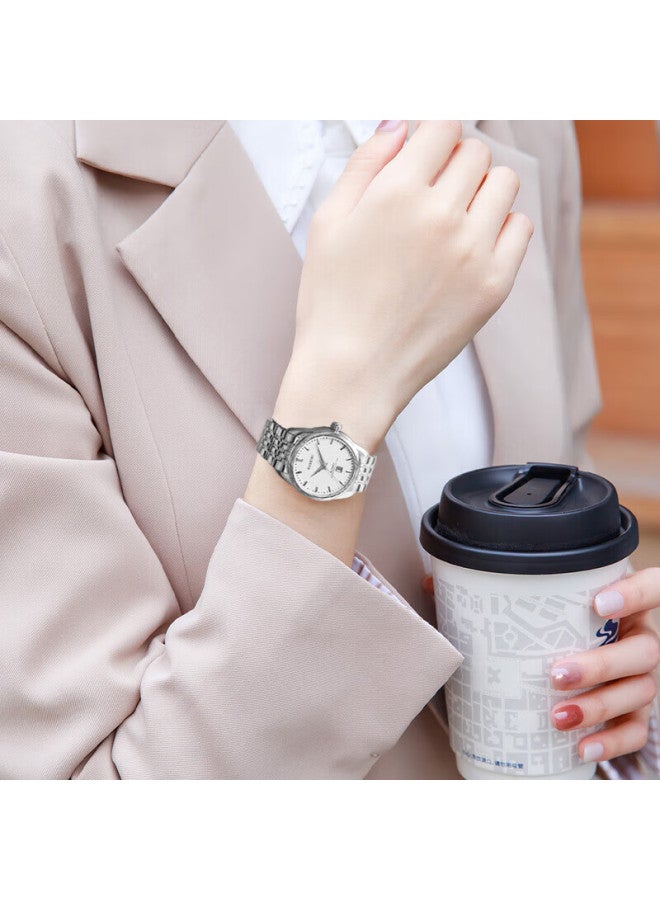 Rossini Women'S Automatic Mechanical Watch With White Dial And Steel Strap, Birthday Gift For Girlfriend, Chinese Brand, Simple And Water-Resistant Sj5664 - Image 4