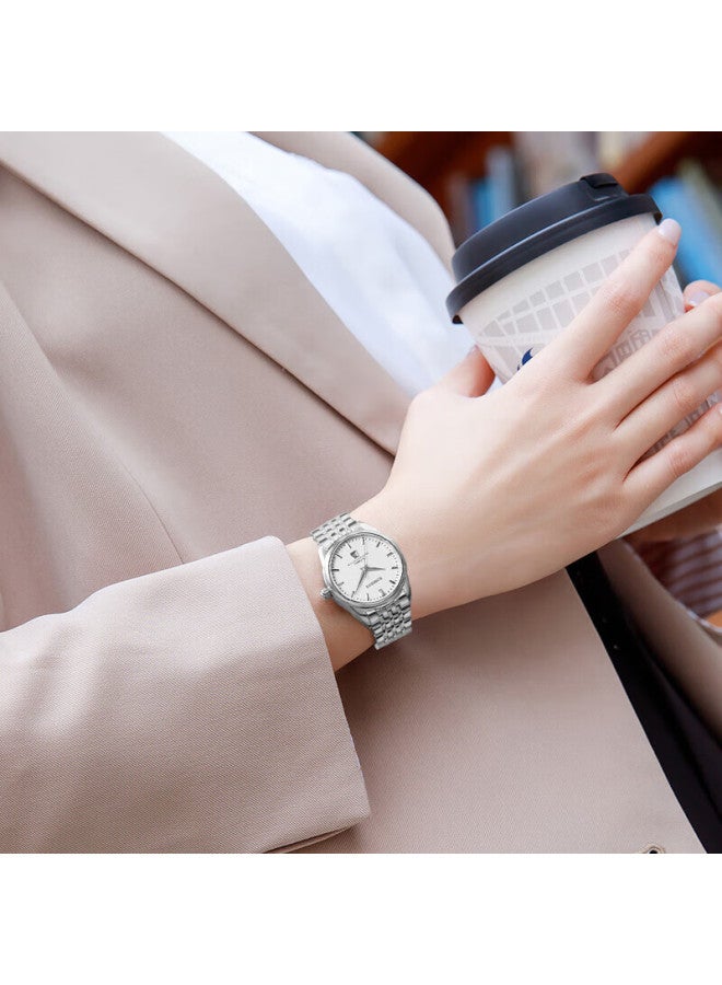 Rossini Women'S Automatic Mechanical Watch With White Dial And Steel Strap, Birthday Gift For Girlfriend, Chinese Brand, Simple And Water-Resistant Sj5664 - Image 5