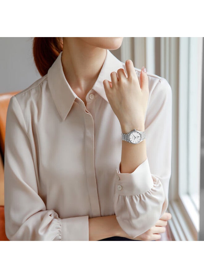 Rossini Women'S Automatic Mechanical Watch With White Dial And Steel Strap, Birthday Gift For Girlfriend, Chinese Brand, Simple And Water-Resistant Sj5664 - Image 2