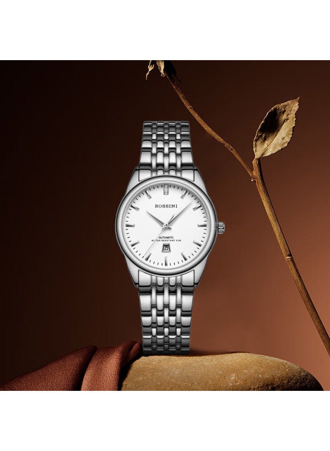 Rossini Women'S Automatic Mechanical Watch With White Dial And Steel Strap, Birthday Gift For Girlfriend, Chinese Brand, Simple And Water-Resistant Sj5664 - Image 1