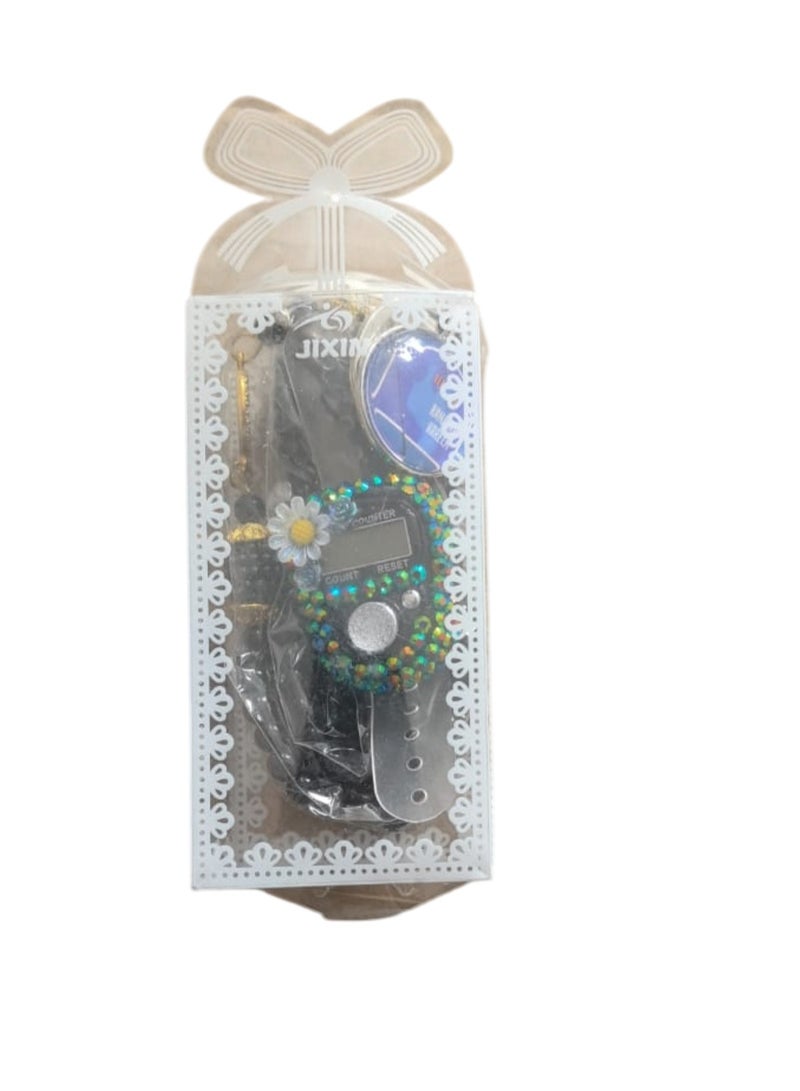 Huitich Islamic Gift Set with Keychain Digital Tasbeeh Counter & Prayer Beads Black - Image 2