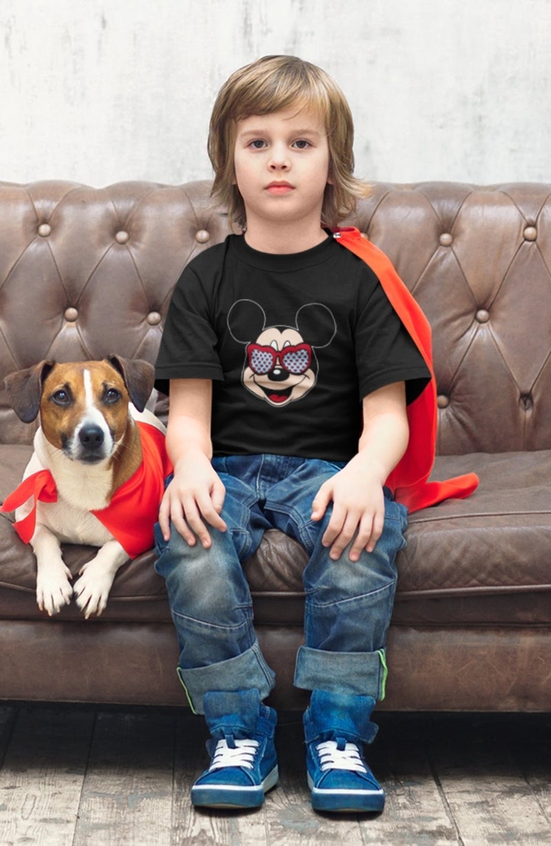 Fuddy Moda Fuddy Fashion Mickey Mouse Printed Children's T-Shirt with Glasses, Unisex Disney Printed Baby T-Shirt - Image 1