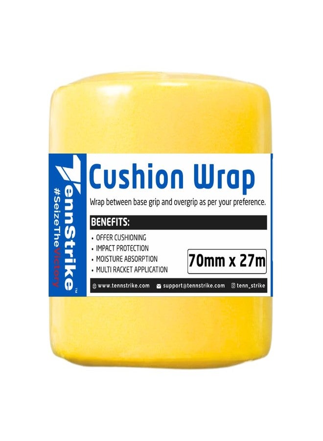 Tennstrike 27 Metre x 70 mm Cushion Wrap for Badminton, Tennis & Pickleball Rackets | Shock & Vibration Control | Moisture Absorbing Cushion | Pro Player Use | Yellow Color - Image 2