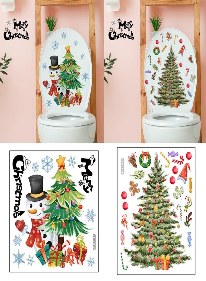 BASEMMAHER ملصقات مرح عيد الميلاد للمرحاض 2 قطعة شجرة عيد الميلاد رقاقات الثلج رجل الثلج نمط ملصقات جدارية زجاج النوافذ حمام ملصقات لاصقة ذاتيًا تزيين للديكور المنزلي مستلزمات عيد الميلاد السعيد - Image 1