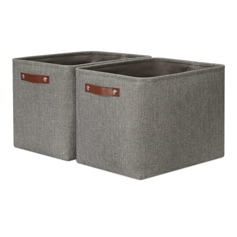 DULLEMELO Grey Storage Baskets for Organizing 2 Pack 16x12x12 Fabric Shelf Baskets for Gifts Empty Large Storage Organizer for ClosetClothesToysBedroom Grey