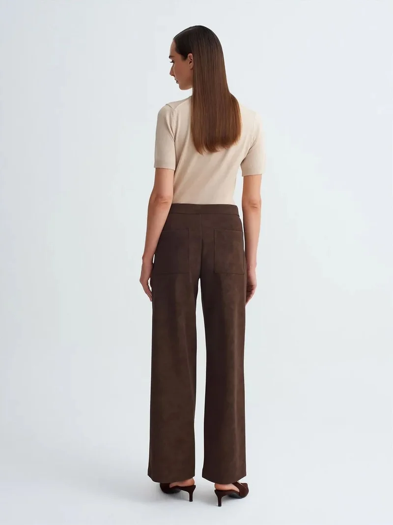 ديلفين Dilvin High-Waist Wide-Leg Faux Suede Trousers