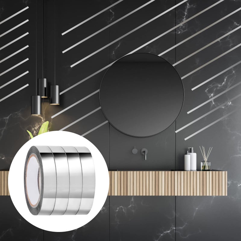 Grevosea 4 Rolls Metallic Mirror Tape, 65Ft DIY Graphic Art Tape Self-Adhesive Metalized Polyester Film Decor Tape for Wall Wardrobe Bathroom Decoration Gift Wrapping (Silver) - Image 3