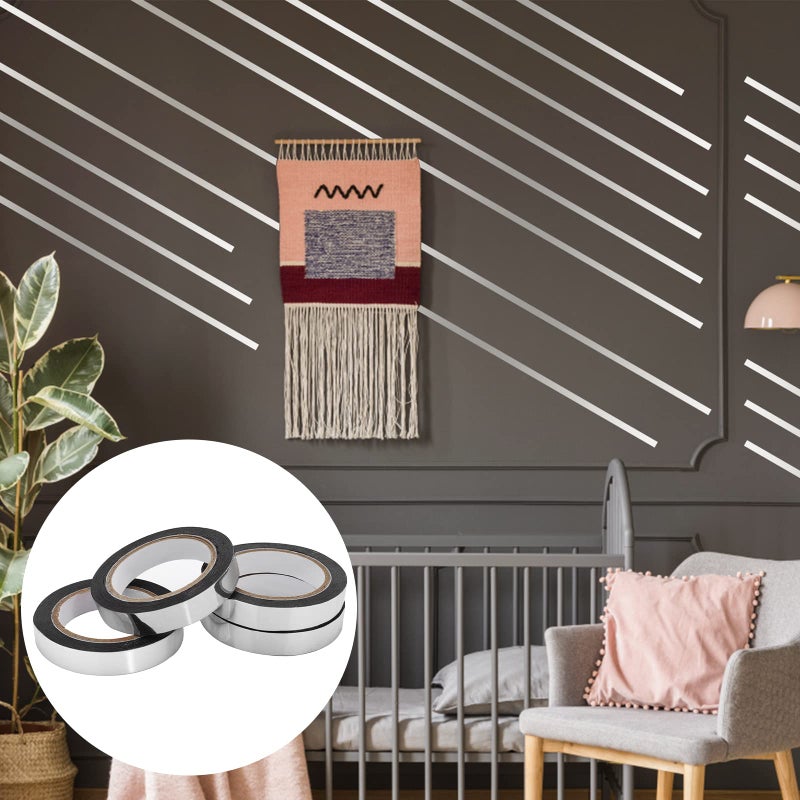 Grevosea 4 Rolls Metallic Mirror Tape, 65Ft DIY Graphic Art Tape Self-Adhesive Metalized Polyester Film Decor Tape for Wall Wardrobe Bathroom Decoration Gift Wrapping (Silver) - Image 5
