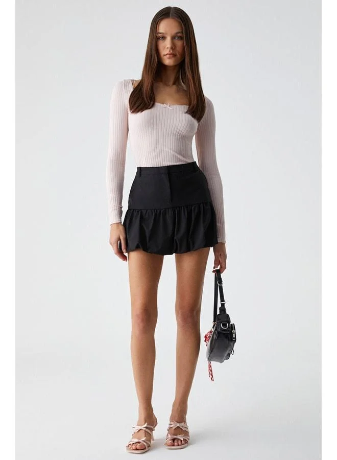 GRIMELANGE YOUPES Women's Regular Fit Zippered High-Waisted Lined Short Black Skirt.