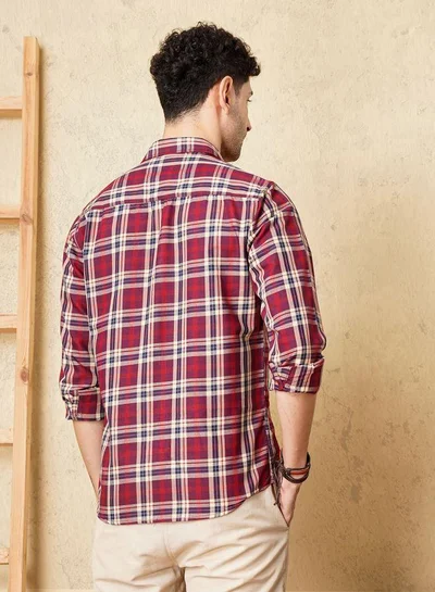 The Indian Garage Co Men Slim Fit Checkered Full Sleeves Spread Collar Casual Shirt