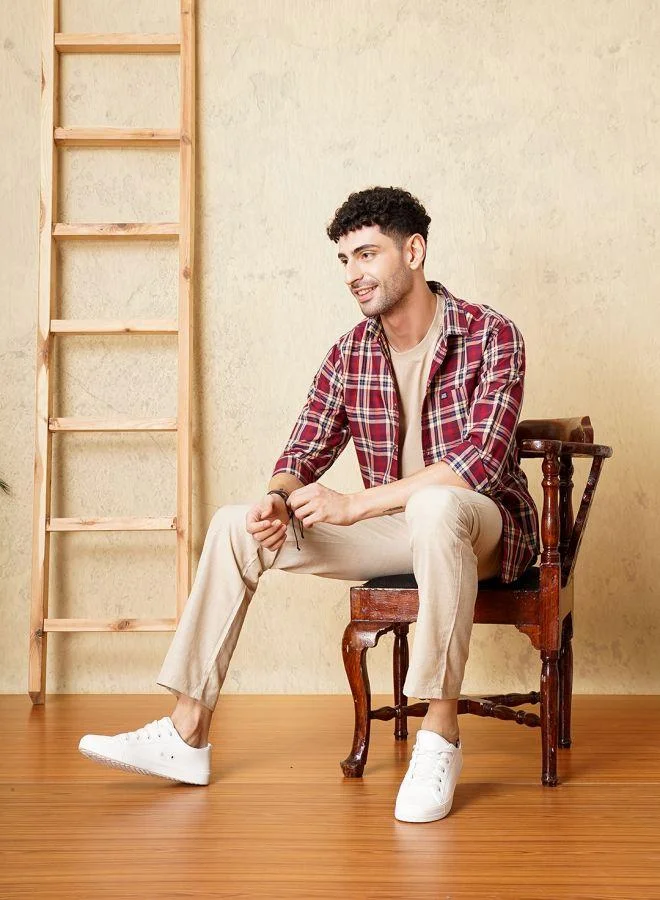 The Indian Garage Co Men Slim Fit Checkered Full Sleeves Spread Collar Casual Shirt
