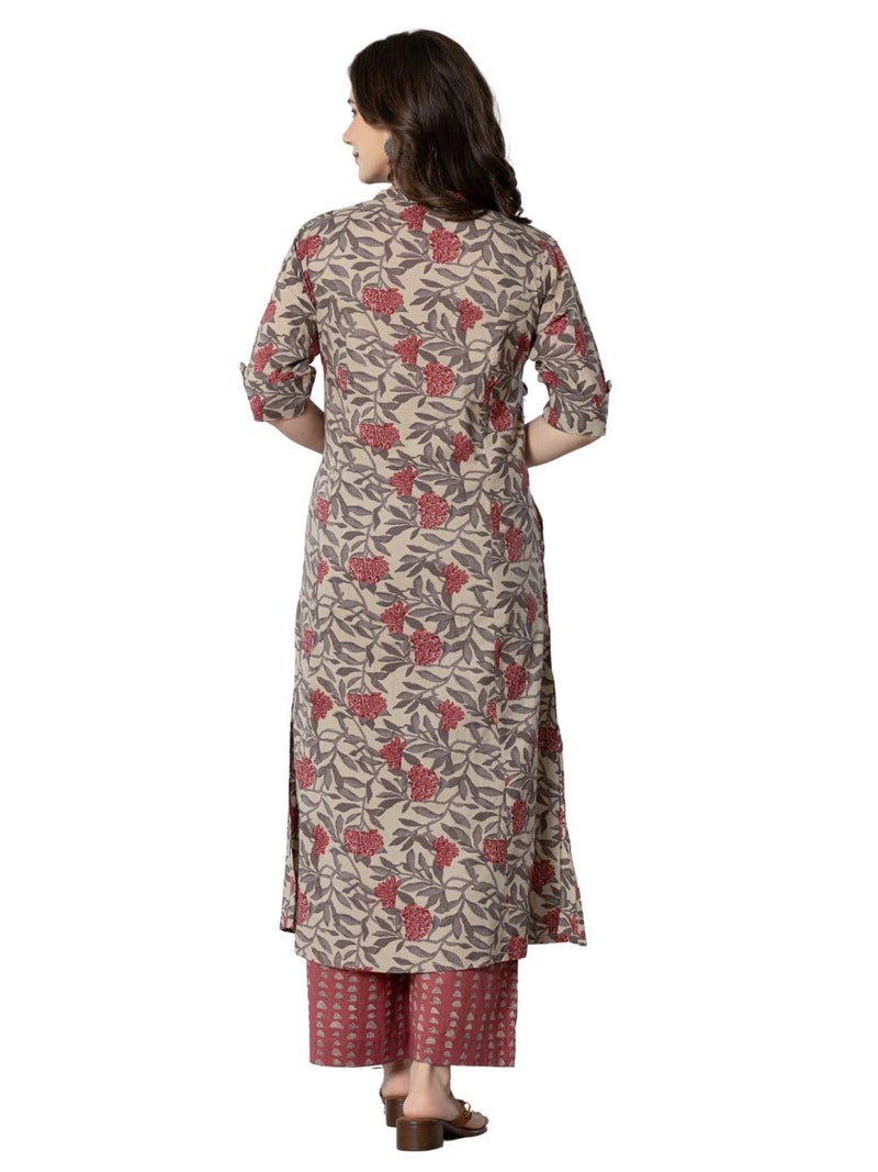 rytras Women's Cotton Printed A-Line Kurta with Palazzo Pant Set(Maroon,RYT583,XL) - Image 2