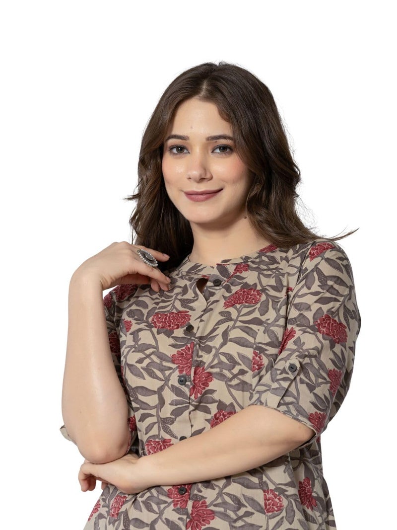 rytras Women's Cotton Printed A-Line Kurta with Palazzo Pant Set(Maroon,RYT583,XL) - Image 5