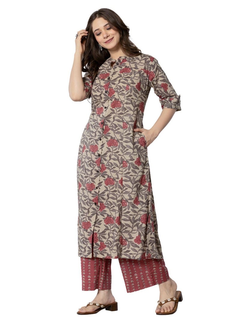 rytras Women's Cotton Printed A-Line Kurta with Palazzo Pant Set(Maroon,RYT583,XL) - Image 4