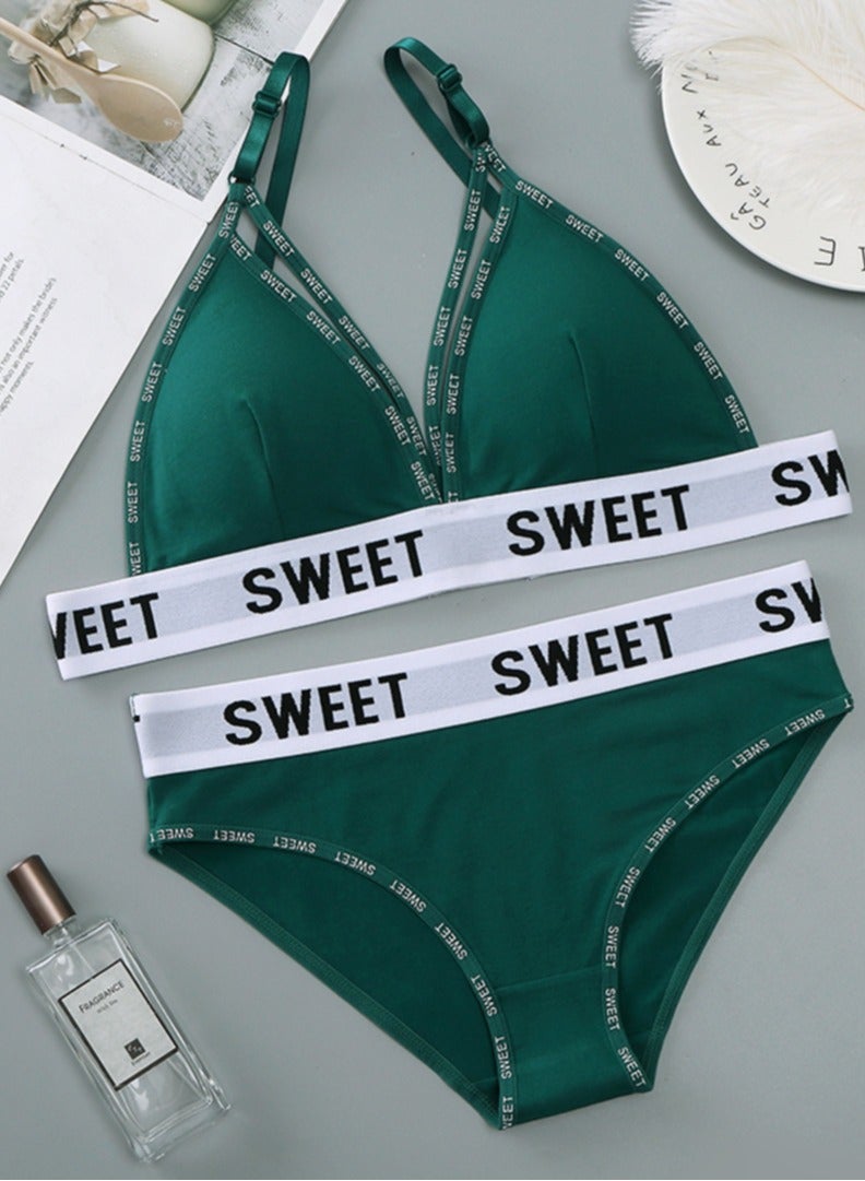 Green Bikini Set with Wide Bottom and Bra  - Image 1