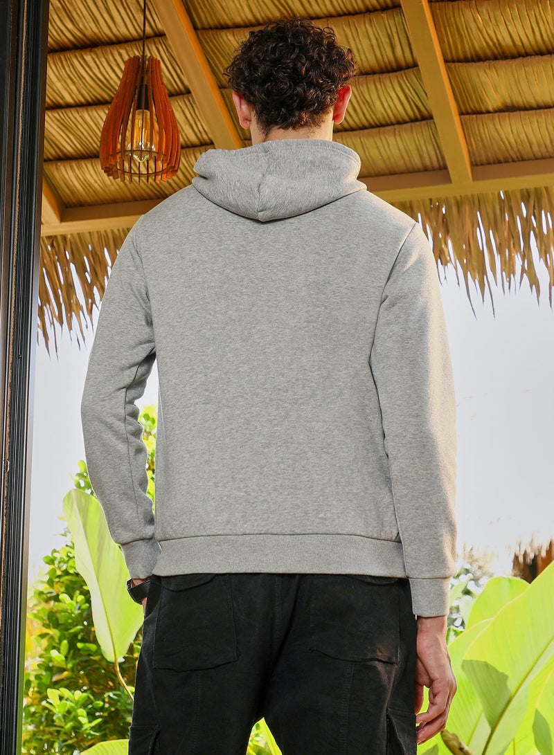 Campus Sutra Men's Light Grey Zip-Front Regular Hoodie - Image 5