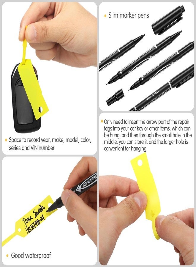 Woanger 2000 Pieces Self Locking Arrow Key Tags Car Key Labels Self Lock Identifiers Car Parts Tags with 5 Pcs Black Pens for Office Automotive Shop Supplies(Yellow,4 1/2 x 3/4 Inch) - Image 3