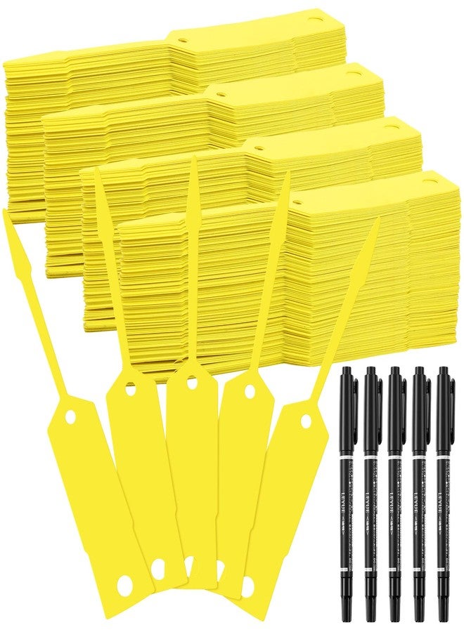 Woanger 2000 Pieces Self Locking Arrow Key Tags Car Key Labels Self Lock Identifiers Car Parts Tags with 5 Pcs Black Pens for Office Automotive Shop Supplies(Yellow,4 1/2 x 3/4 Inch) - Image 1