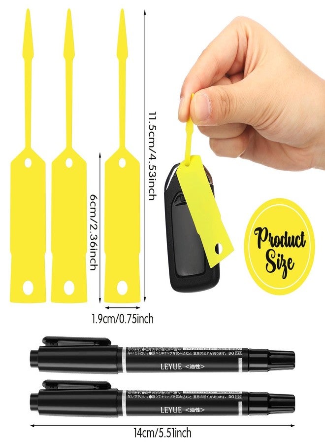 Woanger 2000 Pieces Self Locking Arrow Key Tags Car Key Labels Self Lock Identifiers Car Parts Tags with 5 Pcs Black Pens for Office Automotive Shop Supplies(Yellow,4 1/2 x 3/4 Inch) - Image 2