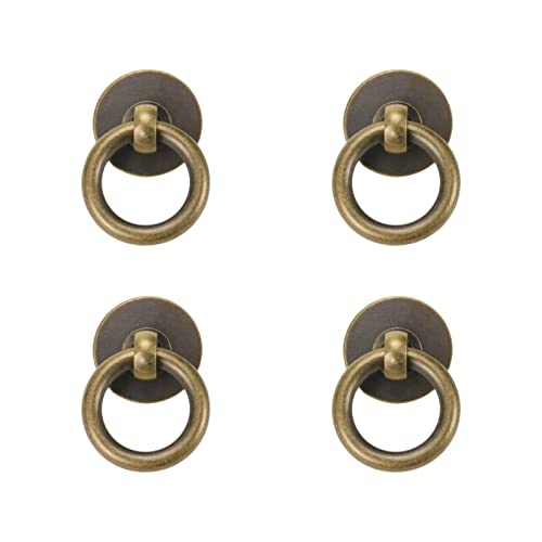 FarBoat 4 Sets Oriental Retro Style Drop Ring Pulls Vintage Brass Drawer Handles Antique Hardware for Furniture Woodboxes Cases Chests (1-Inch Drop Ring, Bronze) - Image 1