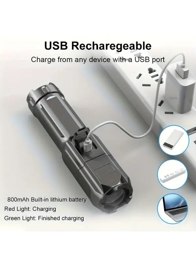 Super Bright USB Rechargeable Flashlight Telescopic Zoom 3 Modes For Camping Emergency - Image 2