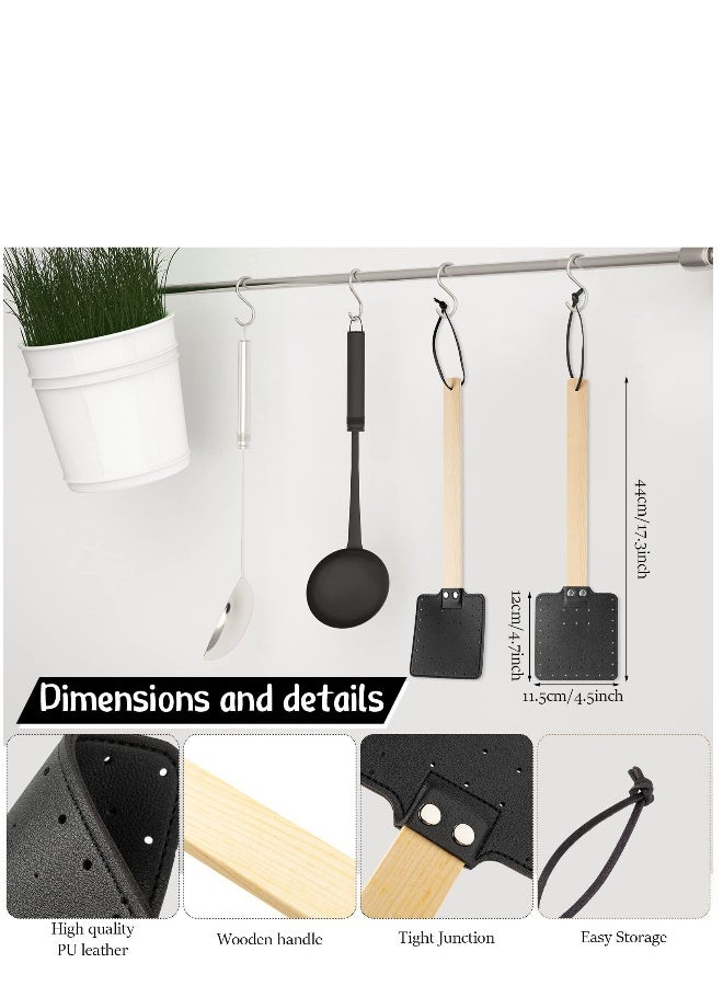 Generic 4 Pieces 17.3 Inch Heavy Duty Fly Swatter Leather Fly Swatter Long Fly Swatter Manual Fly Swatter Wood Handle Rustic Bug Swatter for Flies Bees Mosquitoes Outdoor Indoor Garden Supplies (Black) - Image 2